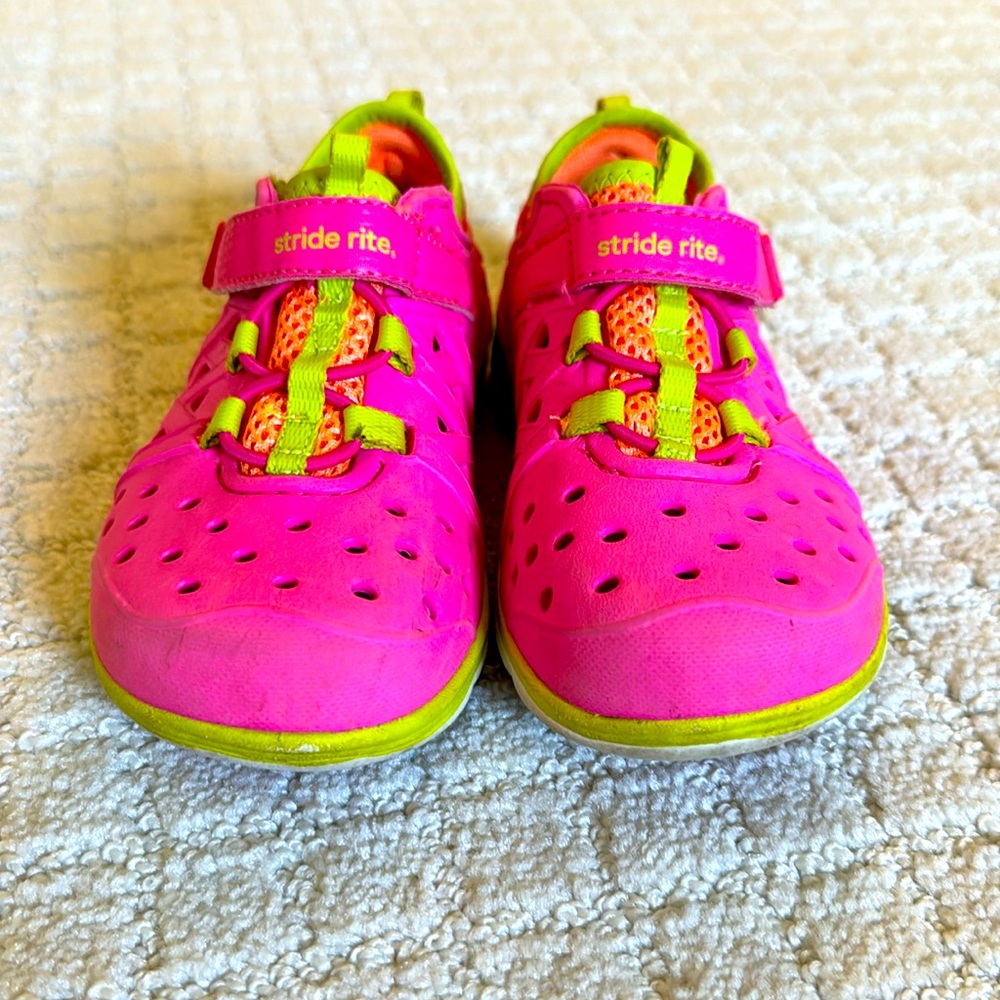 Stride Rite Phibian Pink & Yellow Velcro Closed Toe Water Shoes